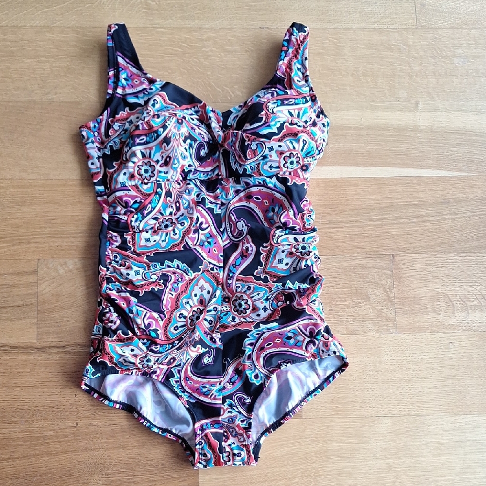 T.H.E. Paisley Print Red, Turquoise, White, Black and Pink One Piece Swimsuit
